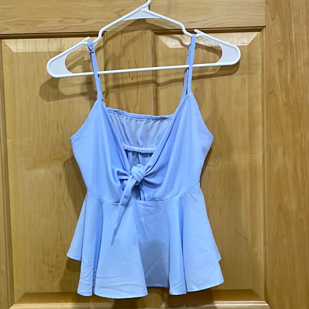 Blue top peplum bottom tie front size S